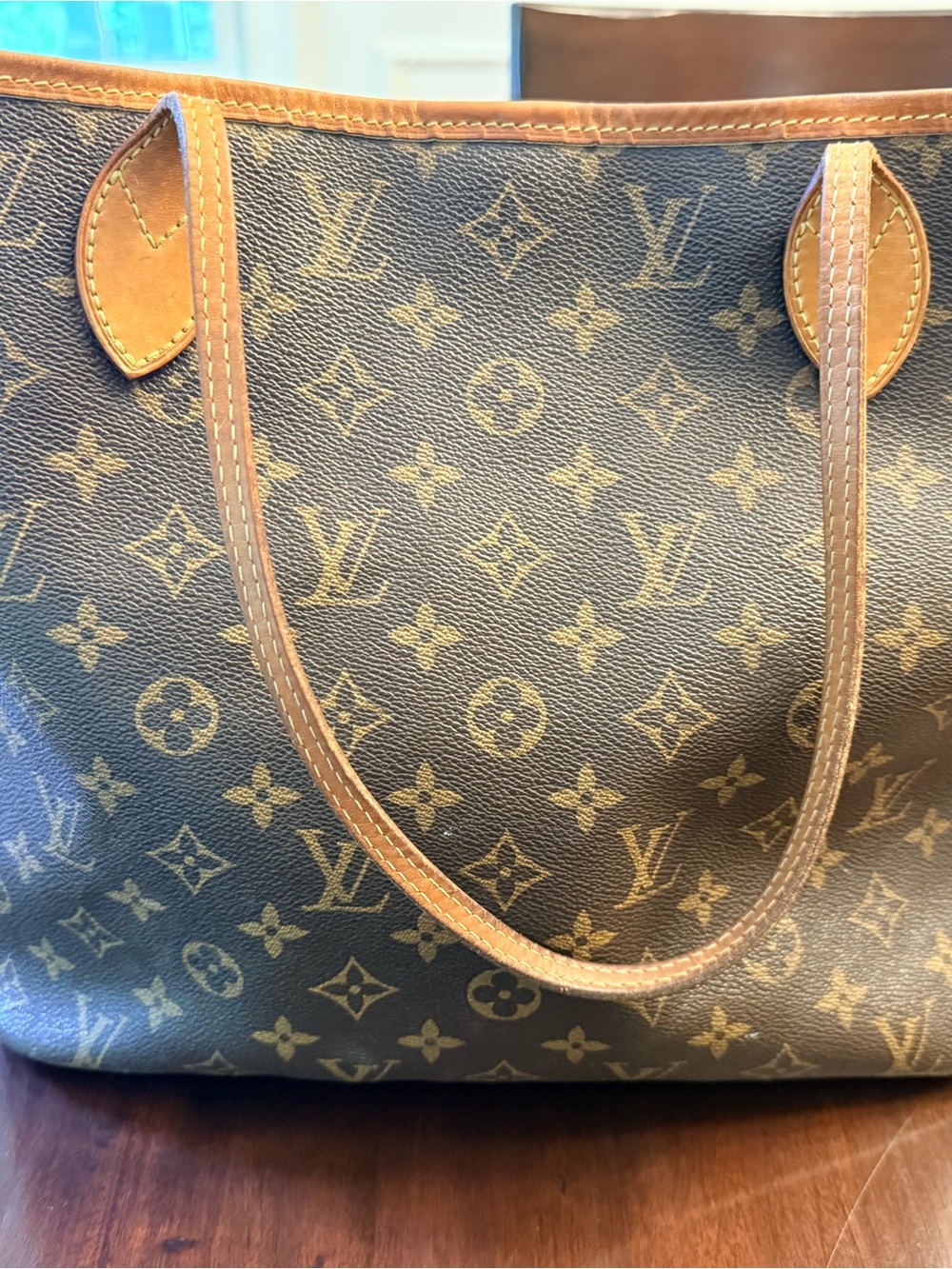 Louis Vuitton Monogram Canvas Tote in Brown with Tan Trim
